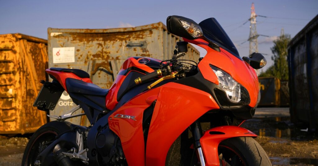 red motorcycle sunset