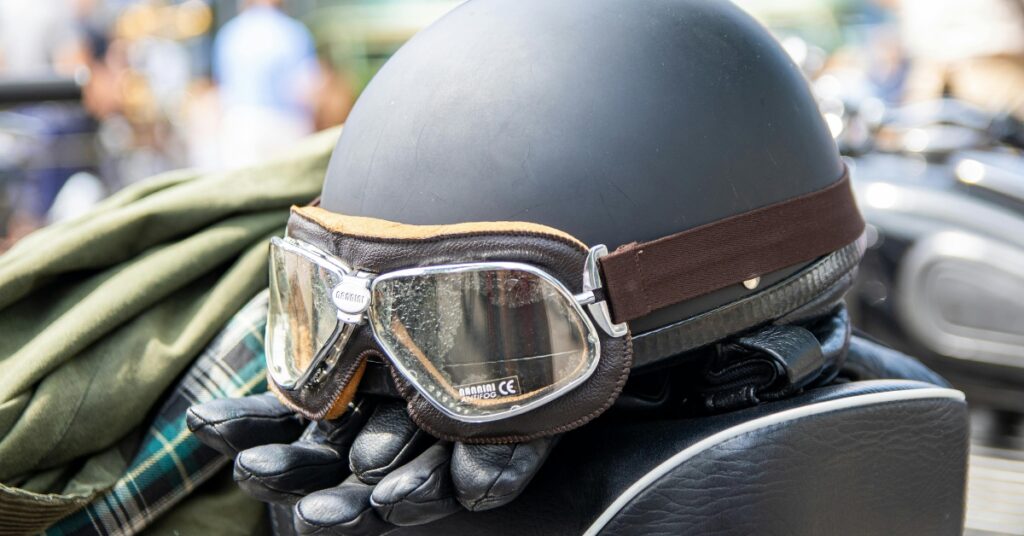 motorcycle helmet and gloves