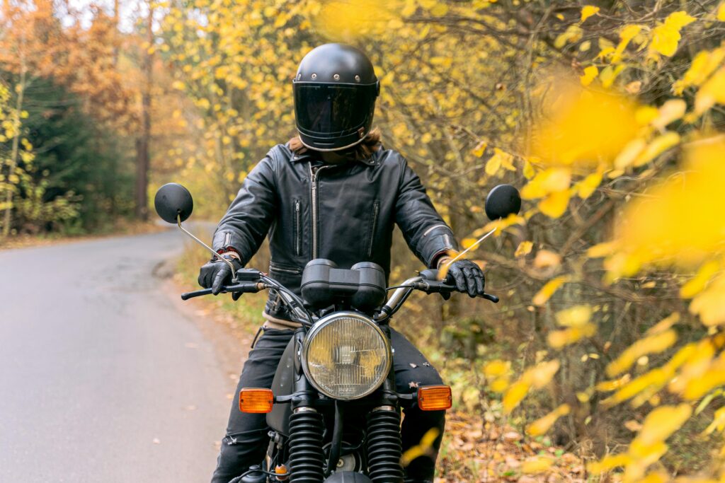 woman with motorcycle gear